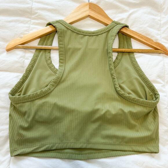 All In Motion Green Ribbed Sports Bra Crop Top Women’s Medium Activewear - Picture 4 of 5